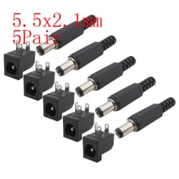 10Pcs 12V 5.5x2.1mm Plugs Jack DC Connectors 5.5*2.1mm DC Power Male Female Socket Nut Panel Mount DC Power Adapter Connector