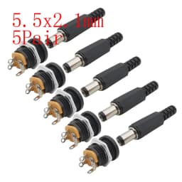 10Pcs 12V 5.5x2.1mm Plugs Jack DC Connectors 5.5*2.1mm DC Power Male Female Socket Nut Panel Mount DC Power Adapter Connector