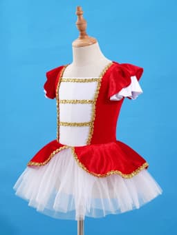 Christmas Elf Tutu Dress Ballet Dance Leotard Kids Girls Figure Skating Dress Sleeveless Mesh Bowknot Sequin Performance Costume