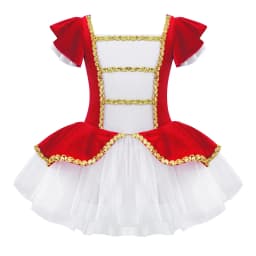 Christmas Elf Tutu Dress Ballet Dance Leotard Kids Girls Figure Skating Dress Sleeveless Mesh Bowknot Sequin Performance Costume