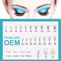 MICC 3D 14D 7mm 20mm Pointy Base Medium Stem Slim Thin Premade Volume Loose Fans Lashes Russian Fan Eyelash Extensions Faux Mink