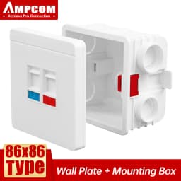 AMPCOM 86-type Wall Faceplate With Mounting Junction Box , Networking Telephone Socket Outlet Mount Panel For RJ45 RJ11 Module