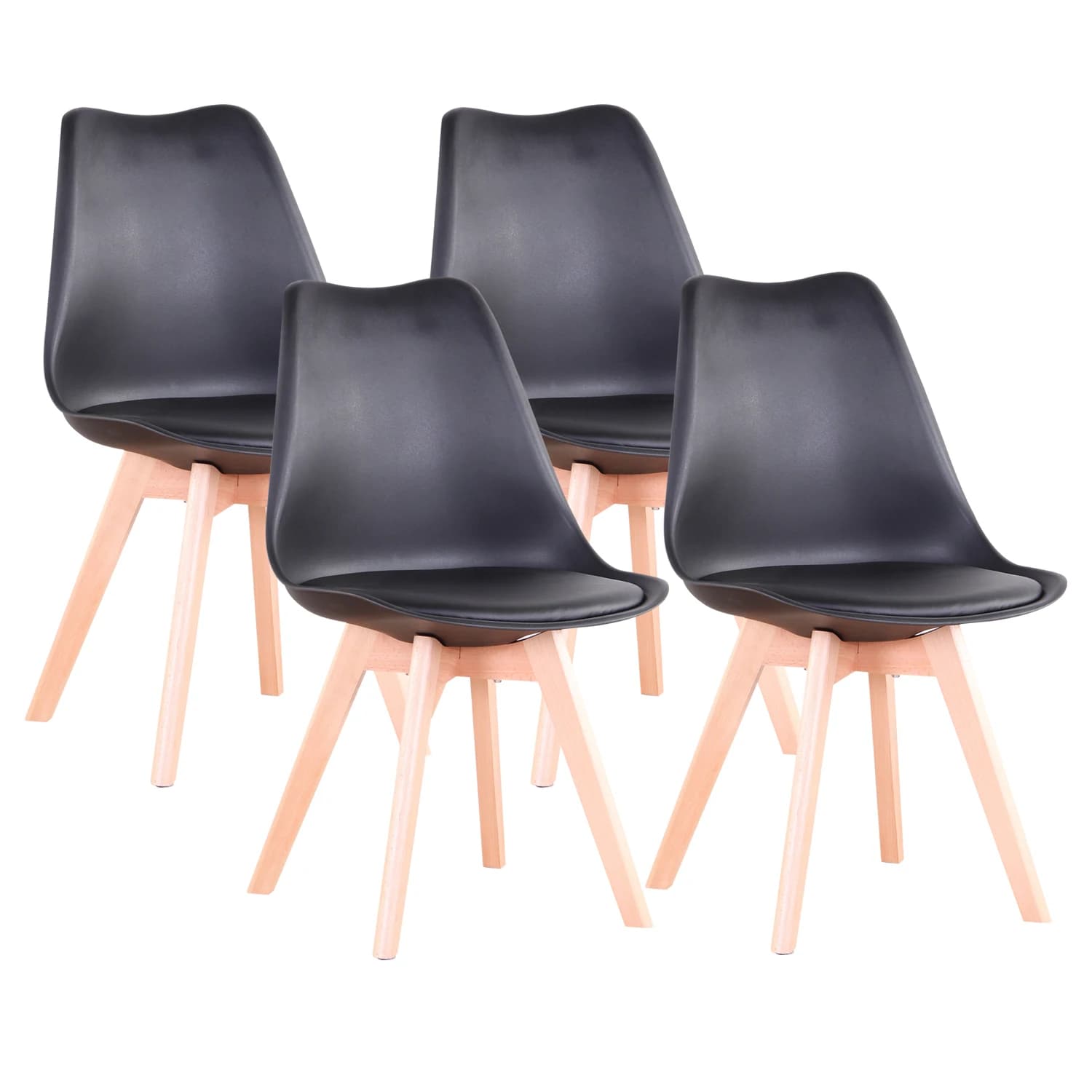 A Set of 2/4/6 Mid-Century Dining Chairs Modern Style Plastic DAW Shell Lounge Chair with Wooden Legs for Kitchen Office Black