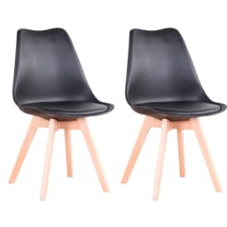 A Set of 2/4/6 Mid-Century Dining Chairs Modern Style Plastic DAW Shell Lounge Chair with Wooden Legs for Kitchen Office Black