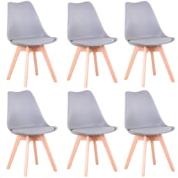 A Set of 2/4/6 Mid-Century Dining Chairs Modern Style Plastic DAW Shell Lounge Chair with Wooden Legs for Kitchen Office Black