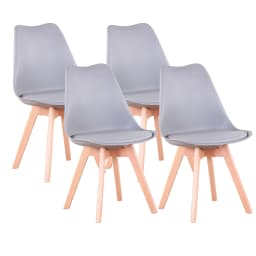 A Set of 2/4/6 Mid-Century Dining Chairs Modern Style Plastic DAW Shell Lounge Chair with Wooden Legs for Kitchen Office Black