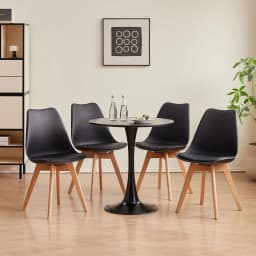 A Set of 2/4/6 Mid-Century Dining Chairs Modern Style Plastic DAW Shell Lounge Chair with Wooden Legs for Kitchen Office Black