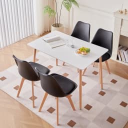 A Set of 2/4/6 Mid-Century Dining Chairs Modern Style Plastic DAW Shell Lounge Chair with Wooden Legs for Kitchen Office Black
