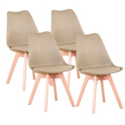 A Set of 2/4/6 Mid-Century Dining Chairs Modern Style Plastic DAW Shell Lounge Chair with Wooden Legs for Kitchen Office Black