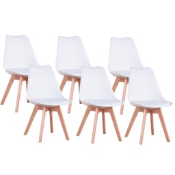 A Set of 2/4/6 Mid-Century Dining Chairs Modern Style Plastic DAW Shell Lounge Chair with Wooden Legs for Kitchen Office Black