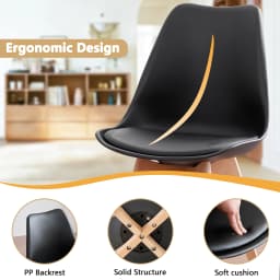 A Set of 2/4/6 Mid-Century Dining Chairs Modern Style Plastic DAW Shell Lounge Chair with Wooden Legs for Kitchen Office Black