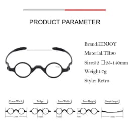 IENJOY Reading Glasses Anti Blue Light Round Frame Reading Glasses Men Ultralight TR Presbyopic Eyewear with Box Diopter 1.0-4.0