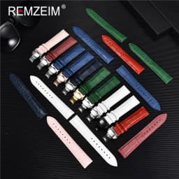 REMZEIM Watch Accessories Watch Strap 18mm 20mm 22mm 24mm Cow Leather Watch Band Blue Green Red Brown Black Watchband