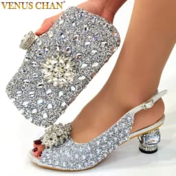 New Silver Color Nigerian Women's Shoes and Bags Party  African Fashion Shoes and Bags Wedding Shoes and Bags
