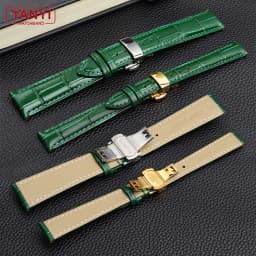 COW LEATHER Watchband 12 -24mm Glossy Green Watch Strap Genuine Leather Bracelet 15mm 20mm 22mm Watch Band Wristwatches Band