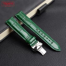 COW LEATHER Watchband 12 -24mm Glossy Green Watch Strap Genuine Leather Bracelet 15mm 20mm 22mm Watch Band Wristwatches Band