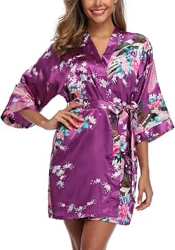 Satin Silk Women Wedding Bridemaid Robe Sexy Crane Print Bathrobe Short Long Kimono Night Gown Robe Fashion Dressing Gown Female