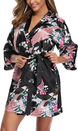 Satin Silk Women Wedding Bridemaid Robe Sexy Crane Print Bathrobe Short Long Kimono Night Gown Robe Fashion Dressing Gown Female