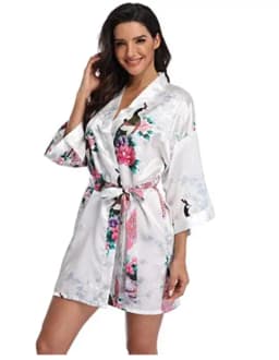 Satin Silk Women Wedding Bridemaid Robe Sexy Crane Print Bathrobe Short Long Kimono Night Gown Robe Fashion Dressing Gown Female