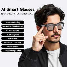 Lenovo AI Smart Glasses HD Camera LED Light Translation Dialogue 290mAh Battery Meeting Video Record Outdoor Sports Sunglasses