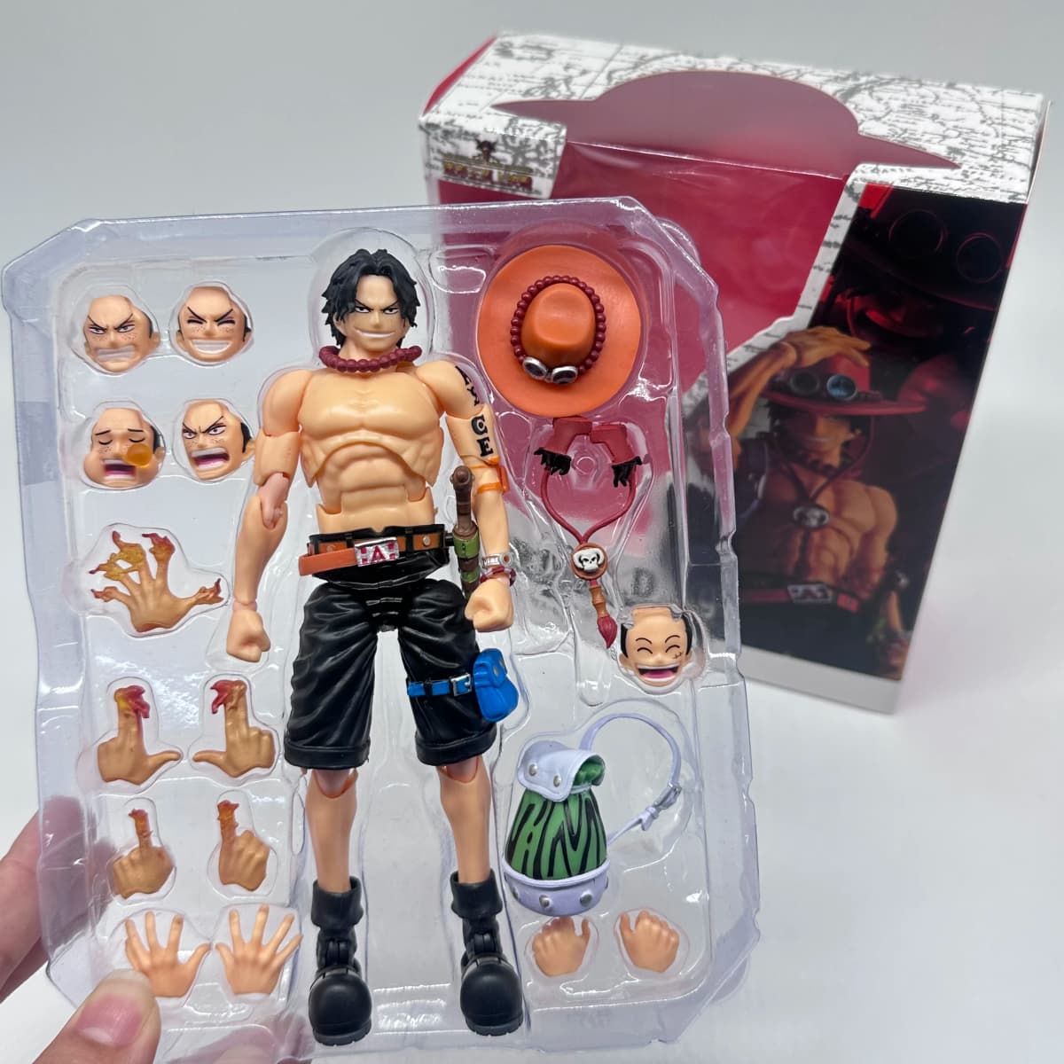 Bandai  SHF Portgas D. Ace Articulated Action Figure - Desktop CollectibleOne Piece Ornament, Perfect Gift for Boys