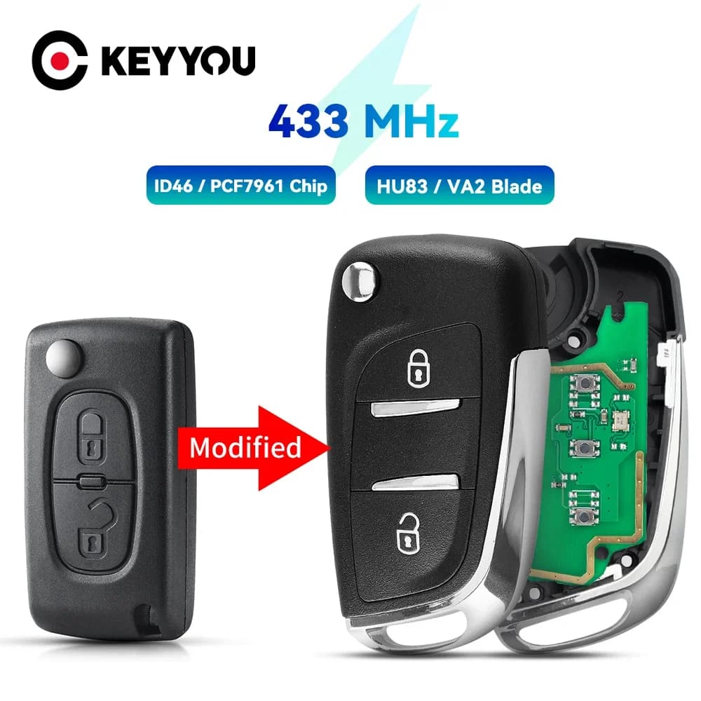 KEYYOU ASK/FSK 433Mhz ID46 Modified Car Key For Peugeot 306 407 807 Partner For Citroen C2 C4 C5 C6 Berlingo Picasso Ce0536