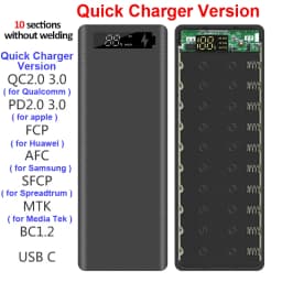 Welding Free 10*18650 Battery Storage Box 2 USB Power Bank Case 5/12V DIY Shell 18650 Battery Holder Case PD QC 3.0 Quick Charge