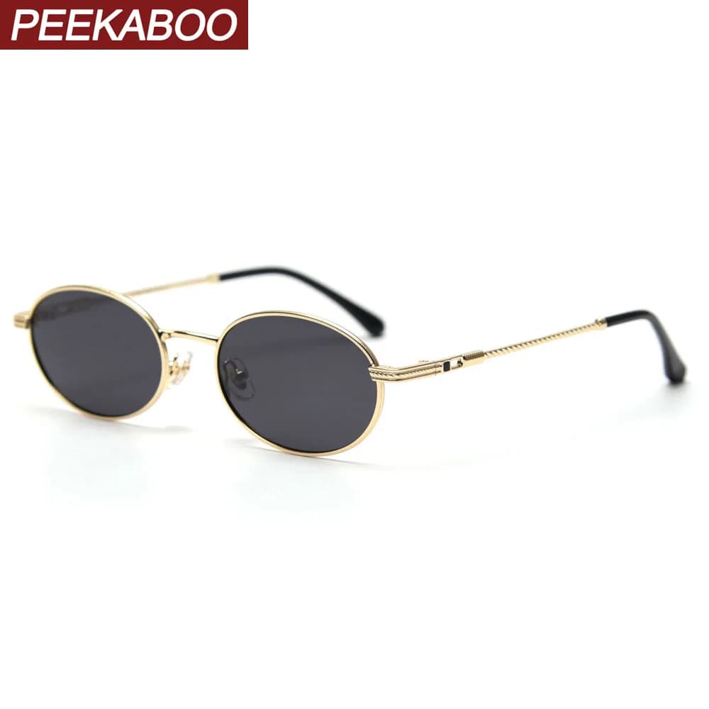 Peekaboo Retro Oval Glasses Men UV400 High Quality Gold Small Sunglasses Women Metal 2021 Yellow Red Hot-Selling