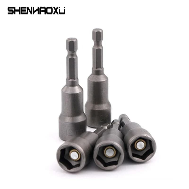 6mm~19mm 1pcs Power Nut Driver Set Magnetic Standard Socket Wrench 65mm 1/4" Hex Shank Power Tools Power Drills Impact Drivers