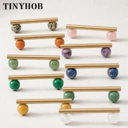 Tinyhob Nordic Art Handle/Natural Marble+Brass Handles and Knobs Drawer Pulls Kitchen Cabinet Knobs Pink  Furniture Hardware