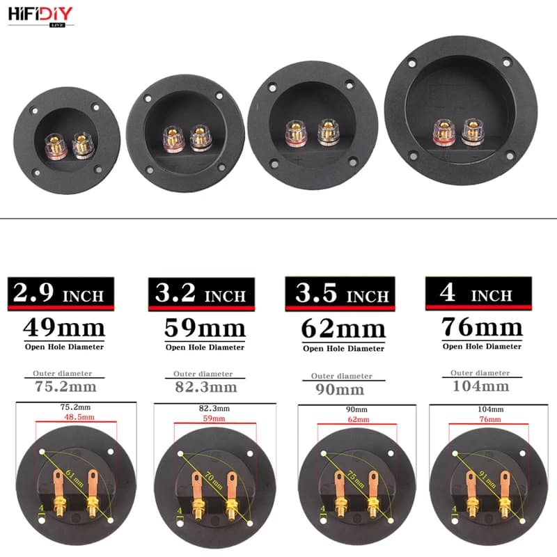 HIFIDIY LIVE Square Circle (Install Hole 49-76) Speaker Junction Box Terminal Shell 2 Copper Binding Post Wire Cable Connector
