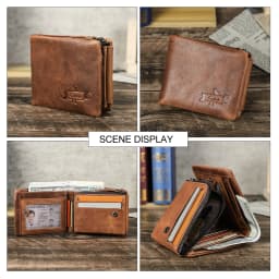 CONTACT'S Men Short Wallets Genuine Leather Wallet Male Coin Purse Trifold Card Holder Money Clip Pocket Mini Wallets Men's Bag