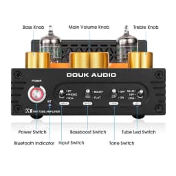 Douk Audio X1 HiFi JAN5725 Vacuum Tube Amplifier Bluetooth5.0 Receiver MM Phono Amp for Home Turntables Power Amp APTX-HD 160W*2