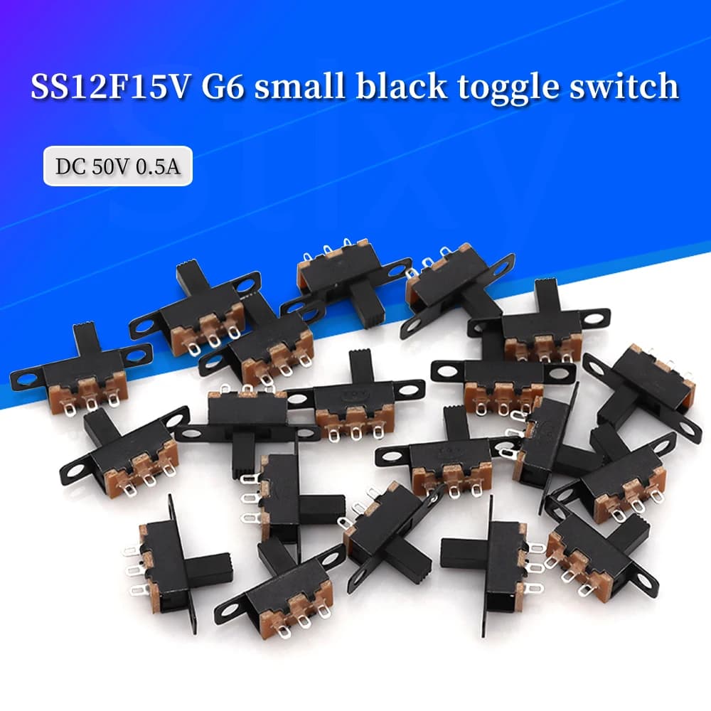 20-200pcs 50V 0.5A Mini Size Black SPDT Slide Switch for DIY Power Electronic Projects SS12F15 ON-OFF Toggle Switch Handle 6mm