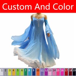 Ballroom Dance Dress Standard Skirt Competition Dress Costumes Performing Dress Customize Adult Children Blue Sparkly Rhinestone