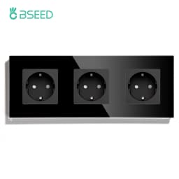 BSEED Touch Light Switch Wall Socket Glass 1/2/3Gang Touch Screen Switch Power Outlet Max.300W/Gang Led Switch Wall Socket Black
