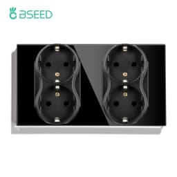 BSEED Touch Light Switch Wall Socket Glass 1/2/3Gang Touch Screen Switch Power Outlet Max.300W/Gang Led Switch Wall Socket Black