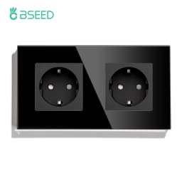 BSEED Touch Light Switch Wall Socket Glass 1/2/3Gang Touch Screen Switch Power Outlet Max.300W/Gang Led Switch Wall Socket Black