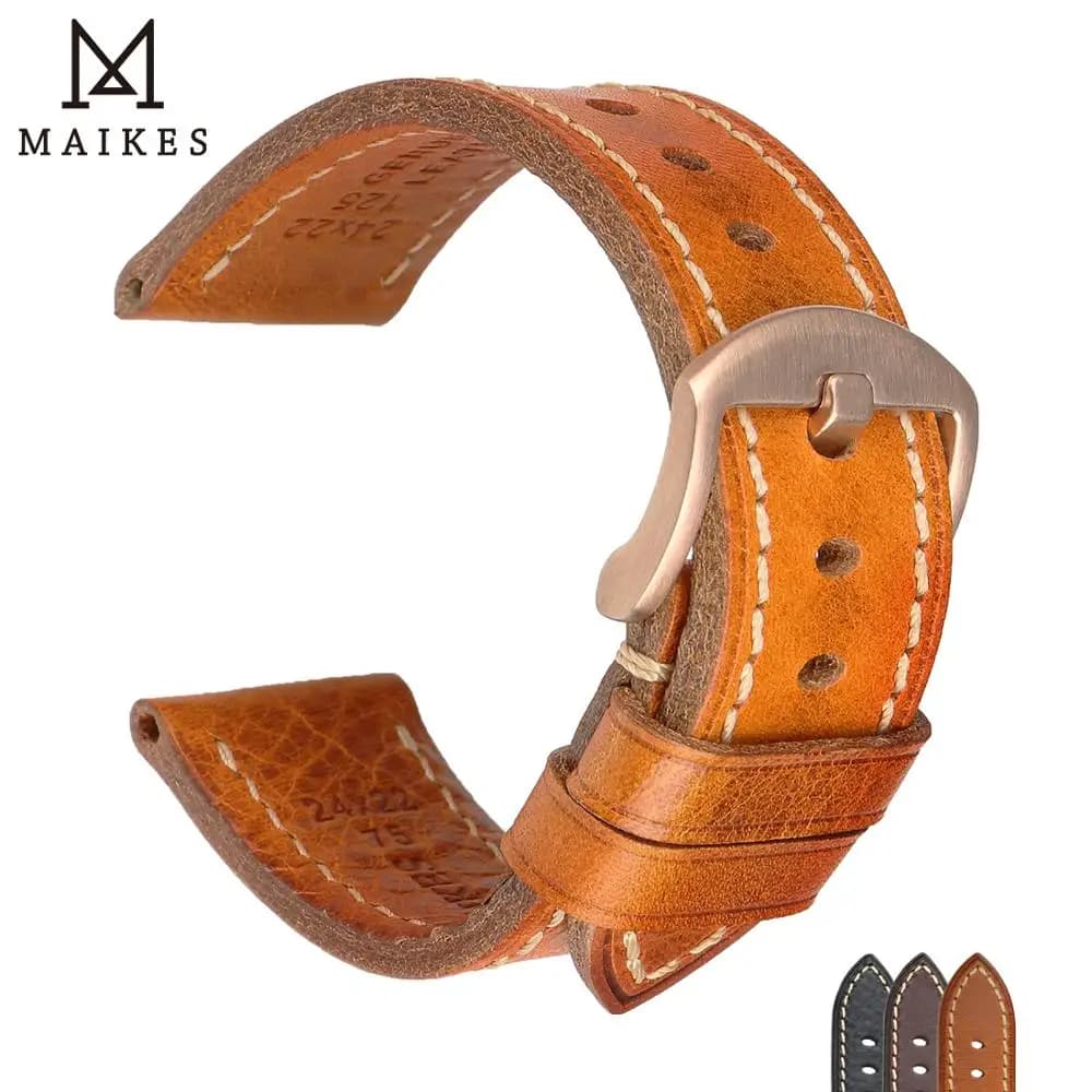 MAIKES Watch Strap 2020 High Quality Handmade Genuine Leather Watchbands For Samsung Galaxy Watch 46mm Gear S3 Huawei GT2