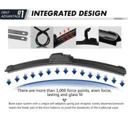 KAWOO Car Wiper Blade U Hook Universal Frameless Bracketless Rubber Car Windshield Wipe Blades 14"16"17"18"19"20"21"22"24"26"28"