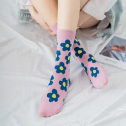 Fashion Women'S Socks Korea Style Flower Pattern Print Socks Ins Style Short Sock Women Autumn Winter Cute Streetwear Sox Girls