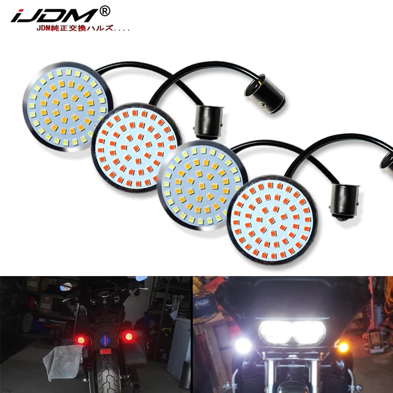 iJDM White/Amber 1157 Full LED Turn Signal Light Bulbs For Davidson Touring Electra Glide Road King Sportster Motorcycles