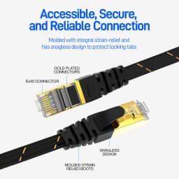 AMPCOM CAT7 Ethernet Cable (10G 600MHz), Shielded Flat RJ45 Network Patch Cord, 50u Gold Plated Lead, Polyester Braided