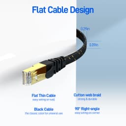 AMPCOM CAT7 Ethernet Cable (10G 600MHz), Shielded Flat RJ45 Network Patch Cord, 50u Gold Plated Lead, Polyester Braided
