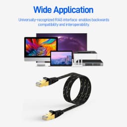 AMPCOM CAT7 Ethernet Cable (10G 600MHz), Shielded Flat RJ45 Network Patch Cord, 50u Gold Plated Lead, Polyester Braided