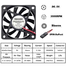 2 Pieces YOUNUON DC 5V/12V/24V Sleeve&Dual Ball Bearing 60mm 6cm 60x60x10mm Cooling Fan 6010 Brushless Cooling Cooler Fan