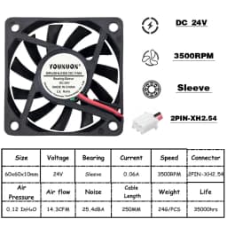 2 Pieces YOUNUON DC 5V/12V/24V Sleeve&Dual Ball Bearing 60mm 6cm 60x60x10mm Cooling Fan 6010 Brushless Cooling Cooler Fan