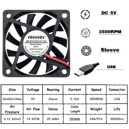 2 Pieces YOUNUON DC 5V/12V/24V Sleeve&Dual Ball Bearing 60mm 6cm 60x60x10mm Cooling Fan 6010 Brushless Cooling Cooler Fan