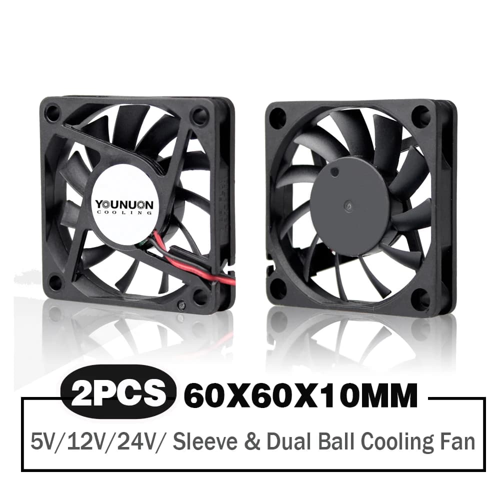 2 Pieces YOUNUON DC 5V/12V/24V Sleeve&Dual Ball Bearing 60mm 6cm 60x60x10mm Cooling Fan 6010 Brushless Cooling Cooler Fan