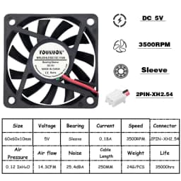 2 Pieces YOUNUON DC 5V/12V/24V Sleeve&Dual Ball Bearing 60mm 6cm 60x60x10mm Cooling Fan 6010 Brushless Cooling Cooler Fan